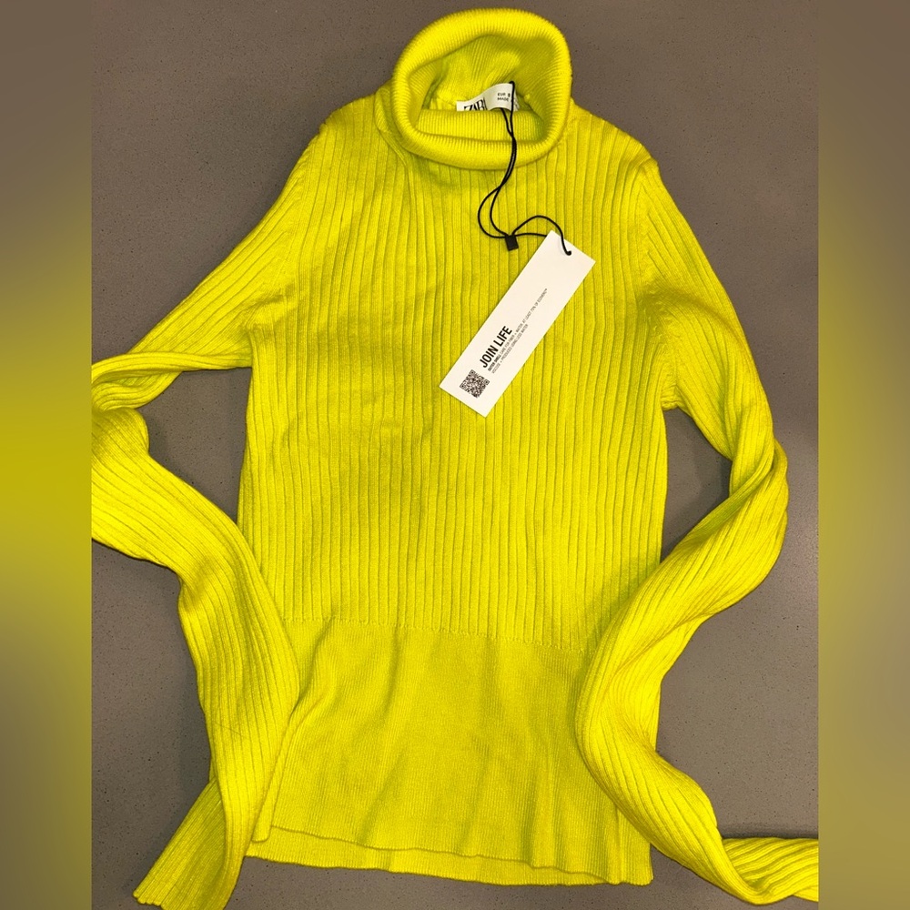 Zara Yellow Ribbed Turtleneck Sweater